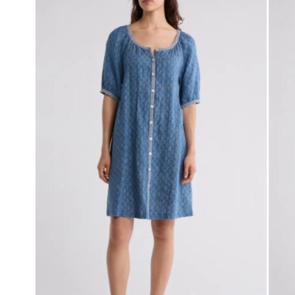 NEW Faherty Carmel Linen Button-Up Minidress KEY LARGO BLUE, Size Large - Picture 1 of 3